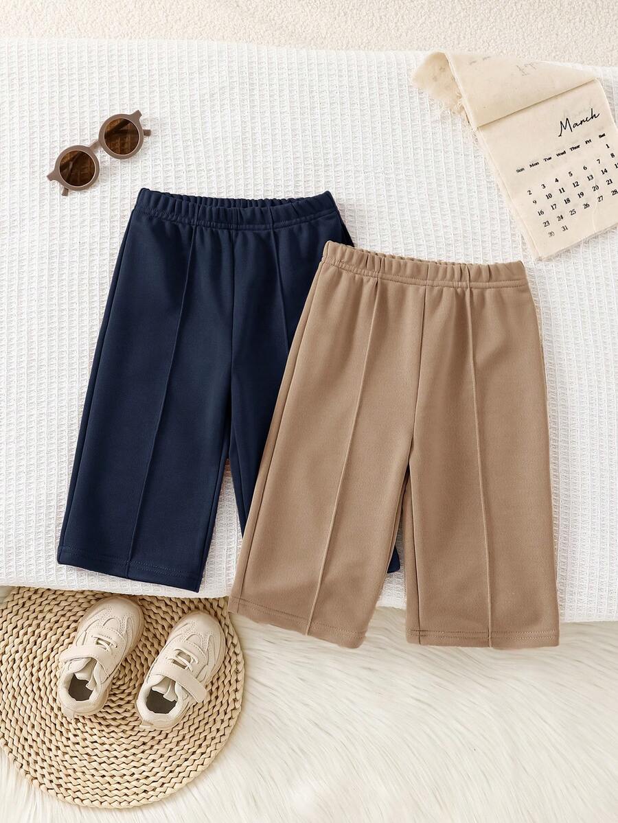 SHEIN 2pcs Baby Boys Grey & Black Thermal Lined Loose Wide Leg Pants, Contrast Drawstring Waist, All-Match Versatile Casual Wear For School, Home, Outings, Fashionable For Autumn/Winter Long Baby Shorts For Boys - Multicolor - View 1