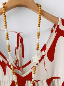 EMERY ROSE Plus Size Women V-Neck Back Tie Full Print Long Sleeve Autumn Blouse - Red - View 3