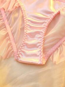 DelicateAllure Bragas de encaje con diseño de parches y talle bajo para tallas grandes - Rosa Pálido - Ver 10