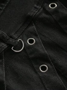 ROMWE Grunge Punk Y2K 复古做旧镂空系带褶皱超短牛仔女裙 - 黑色 - 查看 3