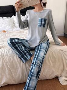 Dream Adore 休闲格子印花女士长袖睡衣套装 - 彩色 - 查看 1