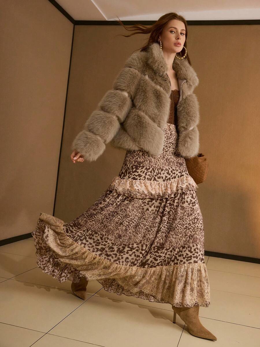 MOTF PREMIUM 时尚立领罗纹人造毛皮大衣