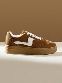 CUCCOO EASI 女士休闲厚底厚底运动鞋，时尚百搭 - 卡其色 - 查看 4