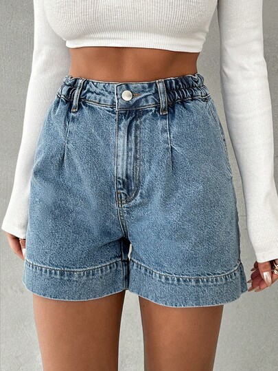 EURMUSE Women's High Waist Pleated Loose Casual Versatile Denim Shorts