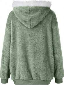 INAWLY Plus Size Solid Color Splice Long Sleeve Front Zipper Hooded Casual Jacket, Winter Fall Autumn - Mint Green - View 2