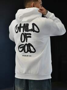 Devon Thys 男式字母印花长袖抽绳休闲连帽运动衫，返校季，秋冬 - 白色 - 查看 2