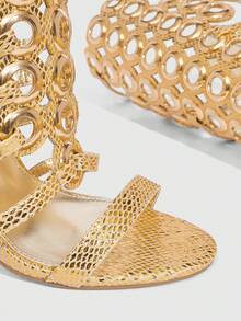 CUCCOO SZL Women's Fashionable Hollow-Out Ornate High Heel Sandals Valentine's Day - Gold - View 8