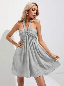 SHEIN VCAY Vestido halter unicolor de espalda abierta con cordón - Gris - Ver 1
