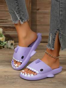 Sandalias para mujer diseño divertido tiburón punta abierta sin cordones suela gruesa estilo casual para verano playa hogar - Morado - Ver 3