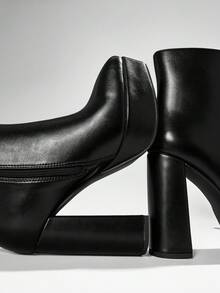 SHUZIA Round Toe Side Zipper Platform Booties New Year Holiday Valentine Gifts Summer Shoes Valentines Spring Shoes - Black - View 7