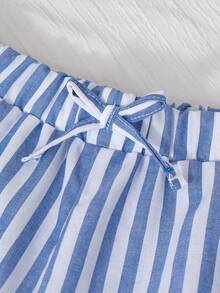 3pcs Girls' Striped Textured Casual Straight Leg Pants, Suitable For Daily Wear - Blue - View 13