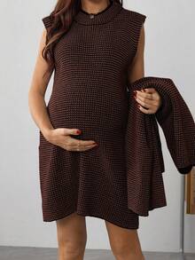 SHEIN Maternity Casual Sleeveless Knit Dress & Cardigan Set, Autumn/Winter