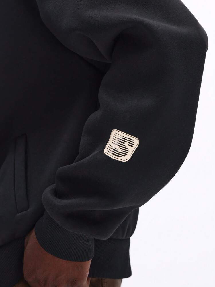 Boxy Hoodie With Chest Text Print