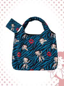 Betty Boop | ROMWE Large Capacity Foldable Tote Bag With Coin Pouch, Portable Shopping Bag - Royal Blue - View 3