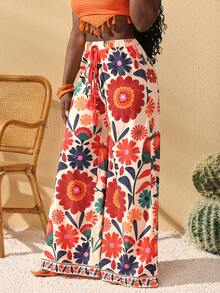 Veslaya Quần ống rộng dài in hoa dành cho nữ, thích hợp cho kỳ nghỉ lễ hội âm nhạc hoặc nghỉ dưỡng. - Nhiều màu - Xem 3