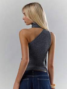Glamine 女士时尚罗纹露肩系带针织衫 - 灰色 - 查看 7