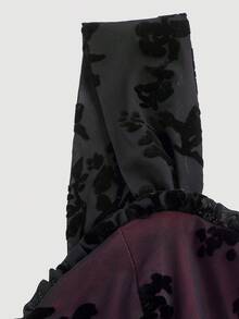 MOD Vestido con estampado floral, plisado y dobladillo asimétrico con abertura, vestidos en tonos pastel para mujer - Rojo y negro - Ver 3