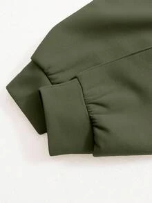 Airaco 休闲纯色半拉链抽绳下摆卫衣 - 橄欖綠 - 查看 5