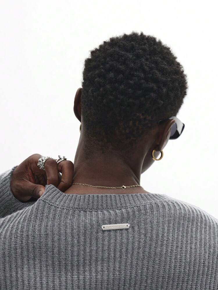 Ribbed Knit Crew Neck Pullover Sweater