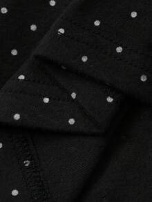 FRIFUL 女士优雅波点印花撞色蕾丝扭结前襟修身T恤，适合日常通勤，长袖 - 黑色 - 查看 7