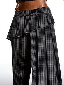 LYSMO 2025 New Arrive Minimalism Winter New Year Women's Fashion Plaid Pleated Flare Leg Suit Pants, Winter For Women , Christmas New Year Thanksgiving Chic Stylish Collection - Multicolor - View 5