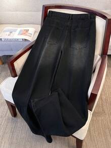 Manfinity Joysei Quần jeans ống rộng màu xanh nhạt bạc màu phong cách đường phố Y2K dành cho nam. - màu đen - Xem 3