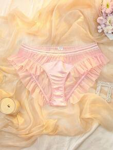 DelicateAllure Bragas de encaje con diseño de parches y talle bajo para tallas grandes - Rosa Pálido - Ver 5