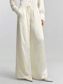 Ontre 2026 Spring/Summer New Women's Trousers, Women's Apricot Satin Textured Side Slit Long Sleeve Shirt, Minimalist Fashion Casual For Daily, Bohemian Style, Vacation, Festivals, Spring Wedding - Beige - View 4