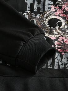 ROMWE J-Fashion 休闲日系时尚中国龙樱花印花女式卫衣 - 黑色 - 查看 3