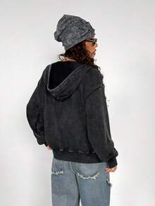 StreetHx Women's Y2K Style Gothic Retro Distressed Loose Sweatshirt, Streetwear For Autumn/Winter - Black - View 2