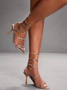 CUCCOO SZL Women's Fashionable Sexy Snake Skin Pattern Heeled Sandals For Christmas