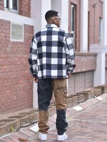 Devon Thys 男士休闲格子夹克，时尚百搭简约风格，秋季 - 黑與白 - 查看 4