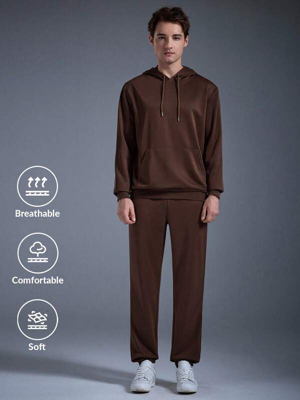  DRIFTMERE 男士春秋季轻薄修身连帽衫和抽绳腰带长裤两件套，纯色基础休闲套装，带口袋，适合作为送给丈夫/男友的礼物，街头风，通勤，春夏季户外活动。