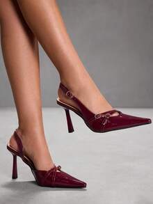 CUCCOO SZL Tacones altos de moda versátiles de uso diario con diseño de hebilla y punta afilada para mujer - Burdeos - Ver 7