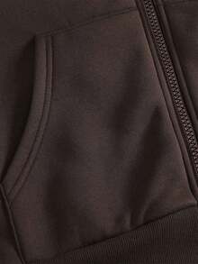 ROMWE MEN Áo nỉ có mũ rộng rãi, túi khóa kéo in họa tiết ngọn lửa dành cho nam - Cà phê nâu - Xem 4