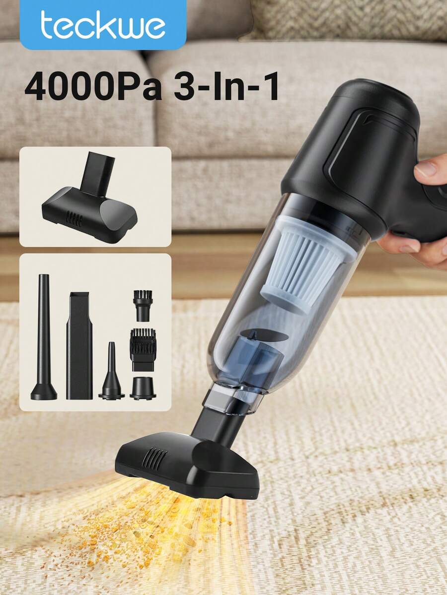 Teckwe 手持式吸尘器、空气除尘器、便携式迷你无线清洁器，吸力强劲，干湿两用手持式车载吸尘器，配备多吸嘴/小型拖把，适用于汽车、家庭、办公室和宠物清洁