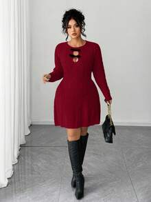 SHEIN Elenzya 女士纯色蝴蝶结优雅派对毛衣连衣裙 - 紅色 - 查看 4