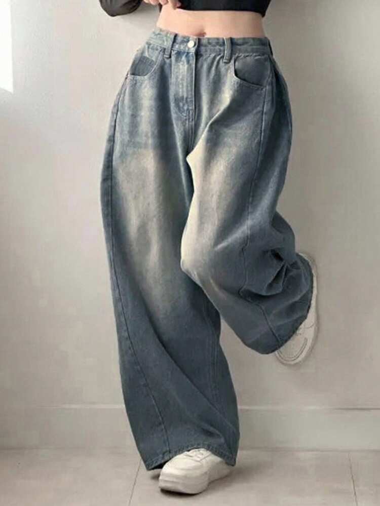 Women's Casual Washed Vintage Wide Leg Jeans Y2k