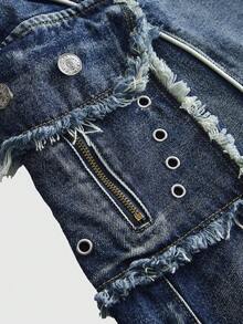 ROMWE Avant Chân váy denim dáng chữ A phong cách Y2K cổ điển dành cho nữ có túi hộp - Màu xanh lam - Xem 4