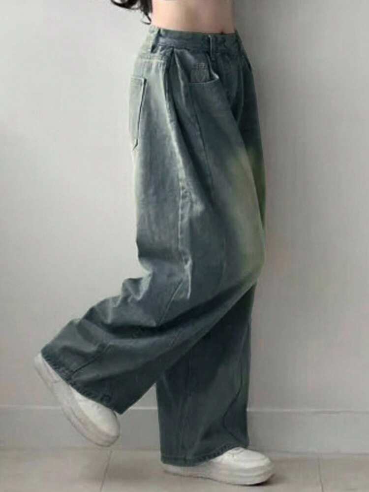 Women's Casual Washed Vintage Wide Leg Jeans Y2k