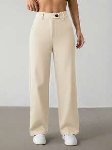 SHEIN PETITE 女式纯色休闲裤 - 杏色 - 查看 3