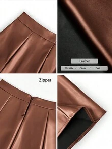 Pariaura Women's Solid Color A-Line Skirt, Suitable For Commuting - Chocolate Brown - View 7