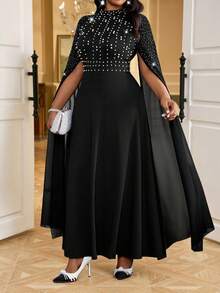 Fleurora Váy đen tay lửng đính ngọc trai cỡ lớn - màu đen - Xem 7