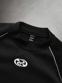 Manfinity Hypemode 男士字母刺繡寬鬆休閒套頭衛衣 Y2K 上衣 男士街頭風上衣 - 黑色 - 查看 3