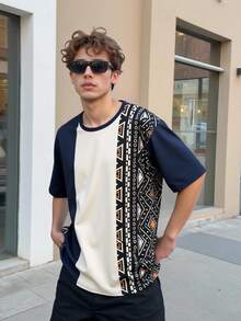 Vacaura Camiseta casual de vacaciones con diseño de bloque de color floral retro para adolescentes, moda adecuada para uso diario casual y de vacaciones - Multicolor - Ver 9