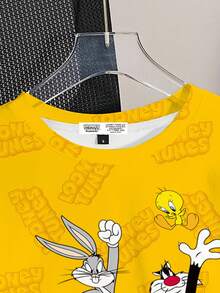 LOONEY TUNES X SHEIN Áo thun ngắn tay in hình động vật hoạt hình dễ thương dành cho nữ, mùa hè - trắng - Xem 4