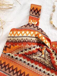 Soleia Women's Bohemian Style Twist Contrast Striped Sleeveless Split Midi Dress, Summer Fashion