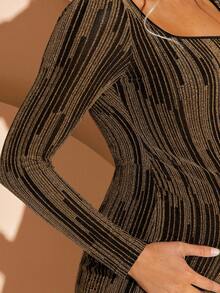 Loomaby Maternity Fashionable Party Sequin Bodycon Dress Babyshower Dress Maternity Pregnant Dress Bump Friendly Dress Maternity Dress Pregnancy Dress For Photoshoot - Gold - View 4