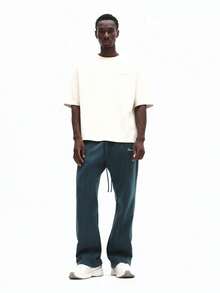 SUMWON Flared Sweatpants With Embroidered Script Branding Casual Loungewear For Men Plain - Green - View 4