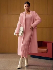 MOTF PREMIUM WOOL LAPEL COLLAR SINGLE BREASTED OVERCOAT - Pink - View 7